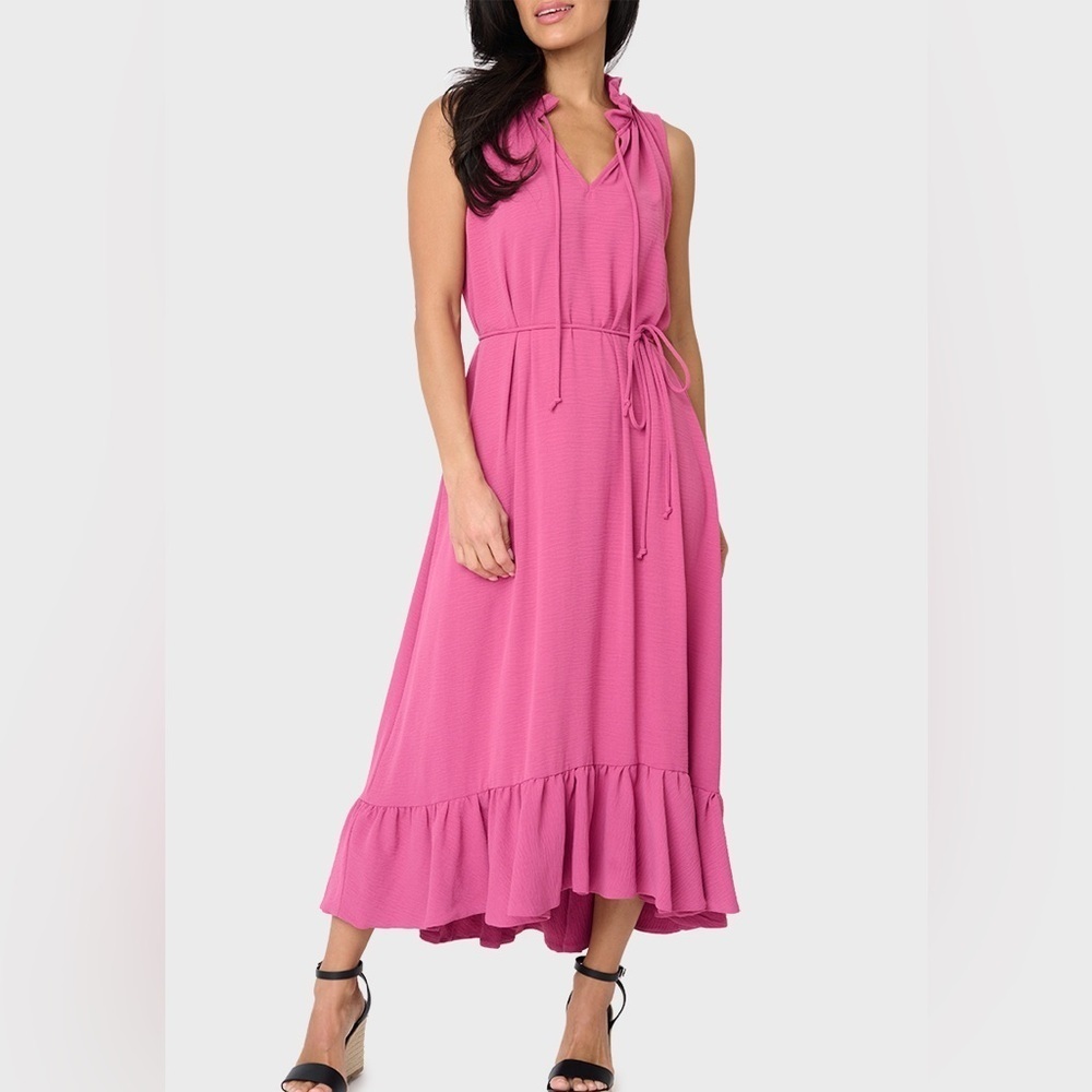 Gibsonlook Raspberry Rose Sleeveless Tie V-Neck Midi-Dress